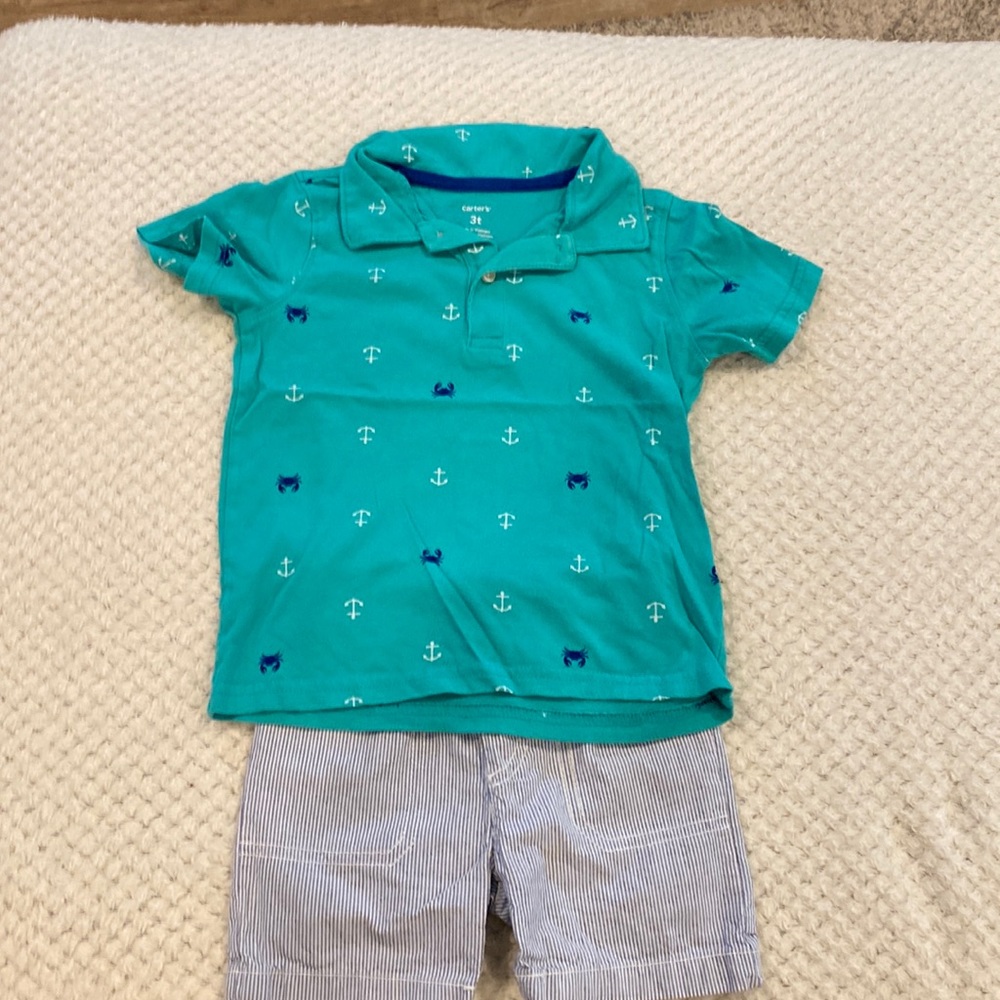 Carters 3T anchors away polo and striped shorts